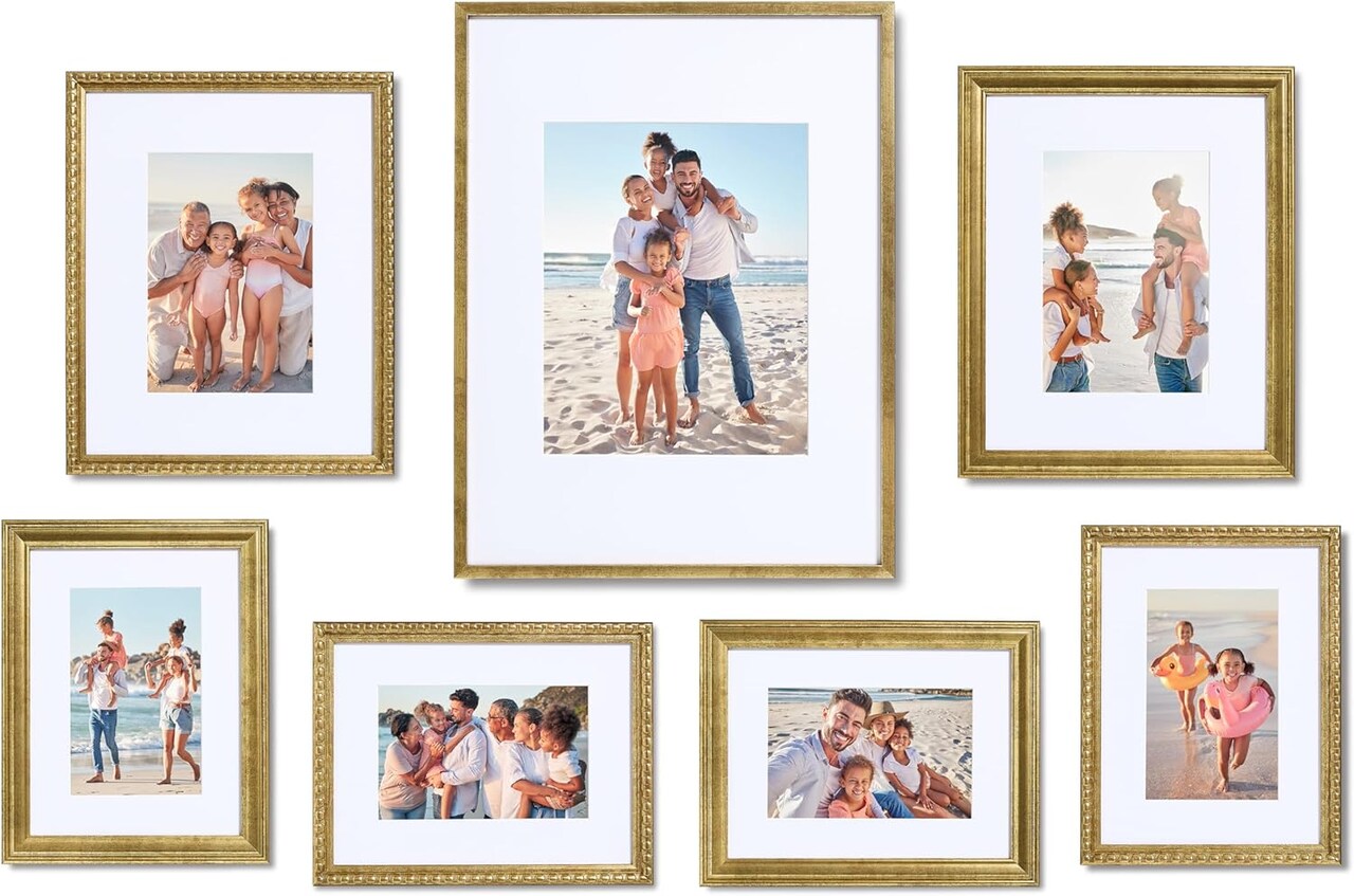 7 Piece Gallery Wall Frame Set, (1) 12x16 Inch, (2) 8x10 Inch, and (4) 6x8 Inch, Bronze